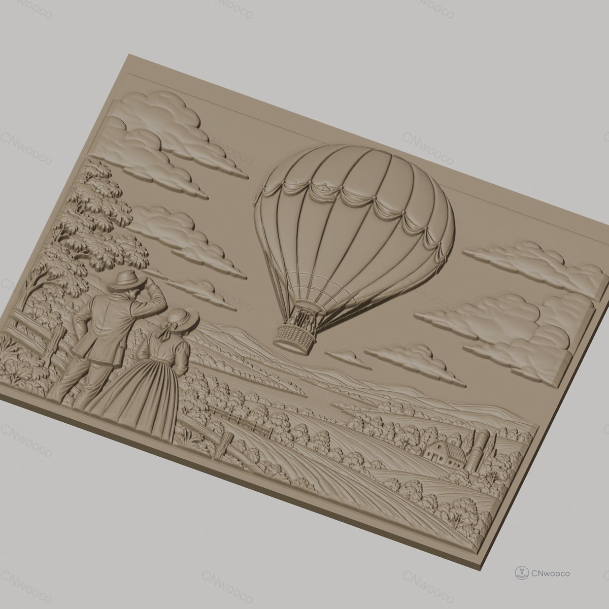 Fichier CNC & impression 3D montgolfière, couple vintage champêtre, haute qualité relief STL