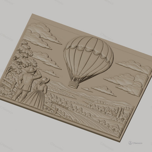 Fichier CNC & impression 3D montgolfière, couple vintage champêtre, haute qualité relief STL
