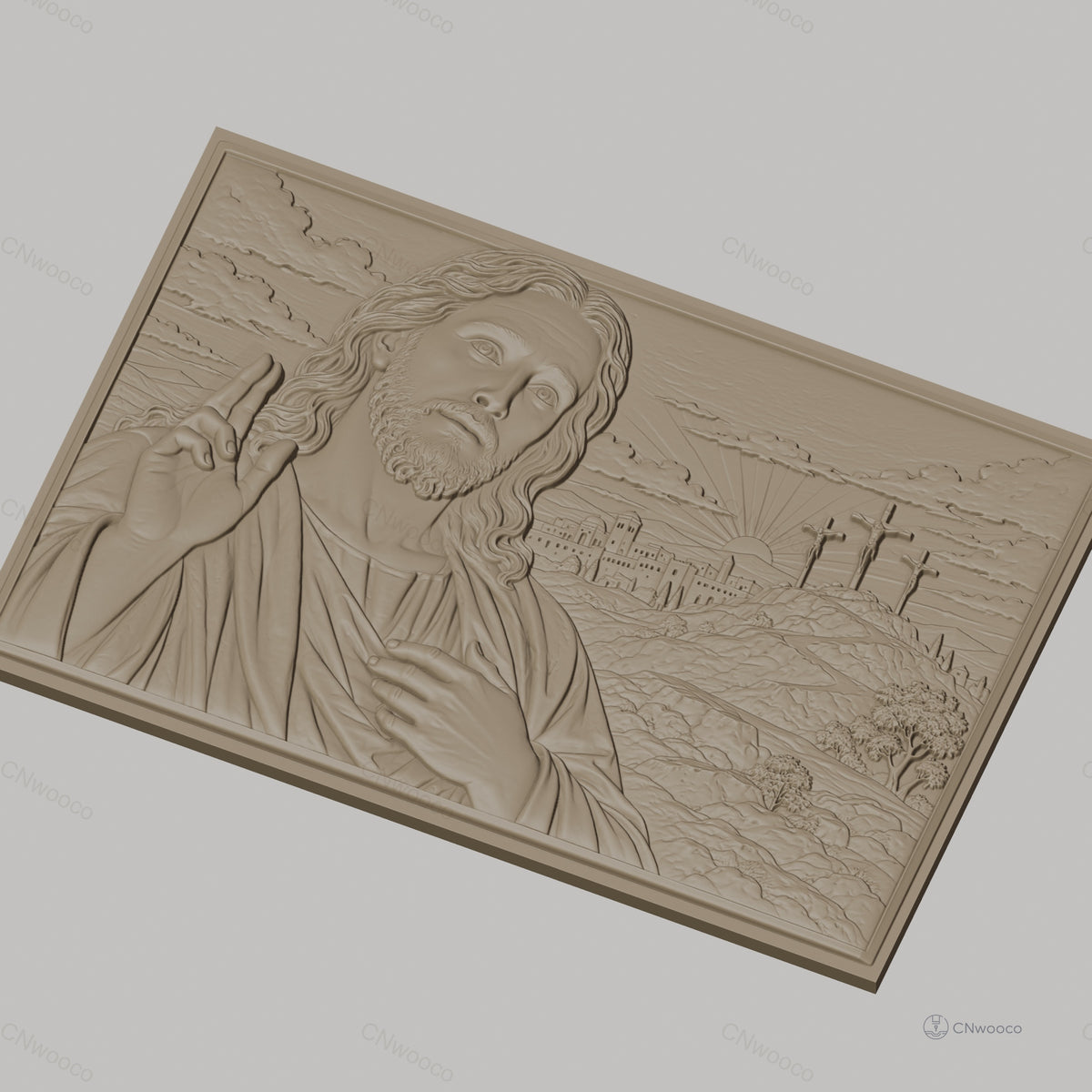 Fichier CNC & impression 3D Jésus Christ, trois croix sur colline, haute qualité relief STL