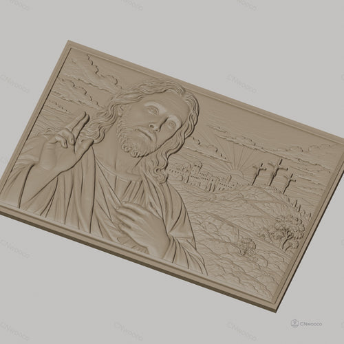 Fichier CNC & impression 3D Jésus Christ, trois croix sur colline, haute qualité relief STL