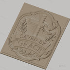 Fichier CNC & impression 3D Croix chrétienne, colombe de la paix, bannière Saved by Grace, feuillage, haute qualité relief STL
