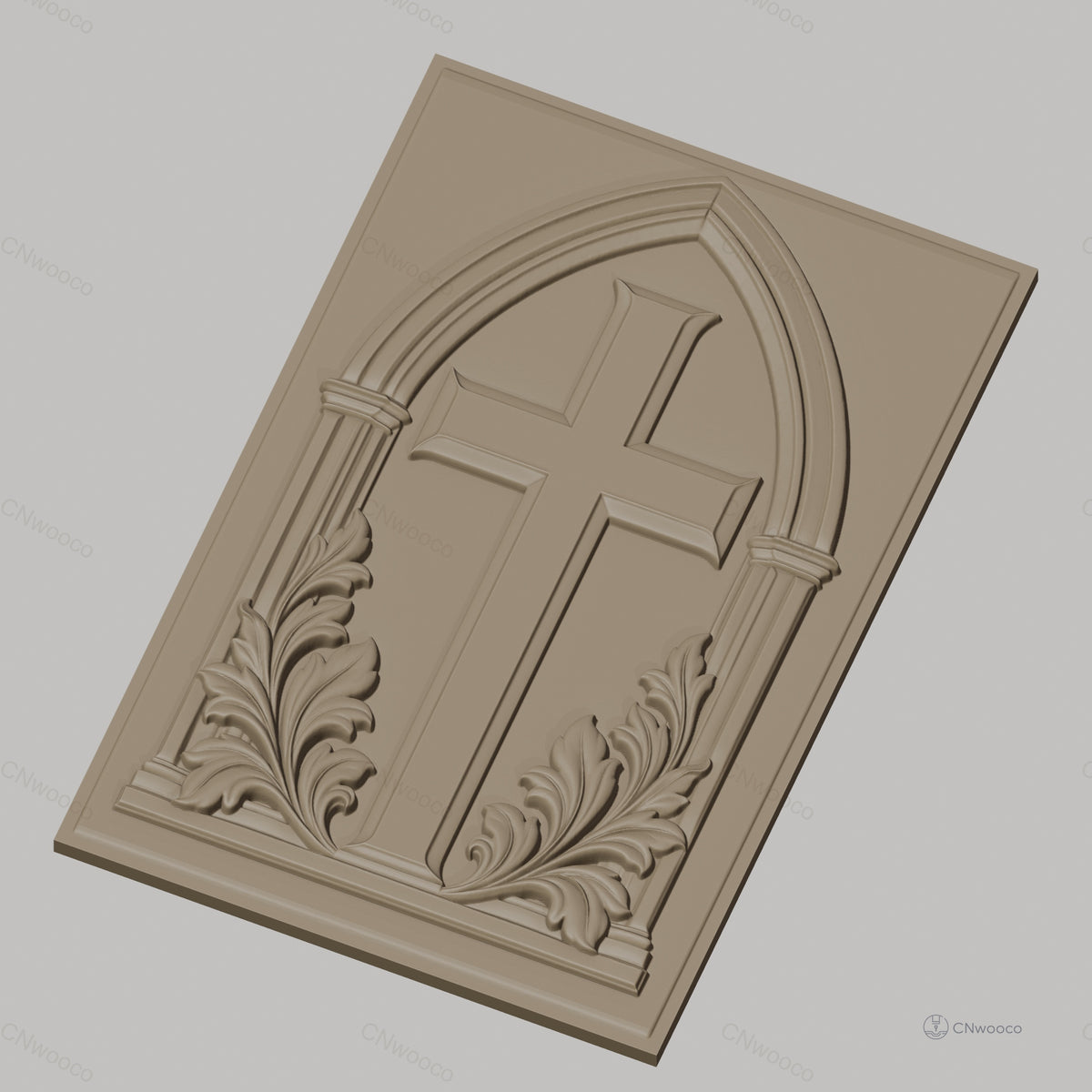 Fichier CNC & impression 3D croix chrétienne avec feuillage ornemental, haute qualité relief STL