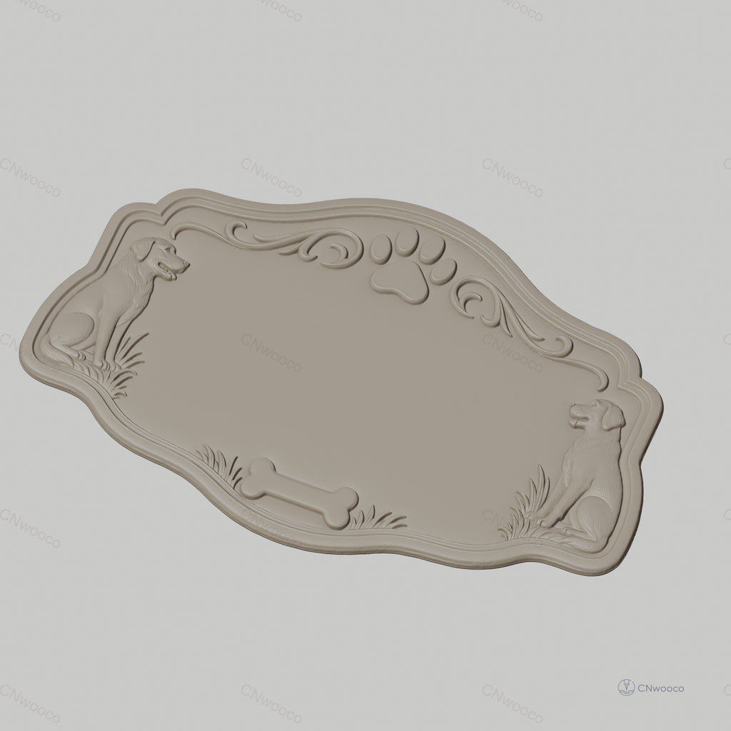 Fichier CNC & impression 3D plaque nom pour chien, décor chiens et os, STL très haute qualité