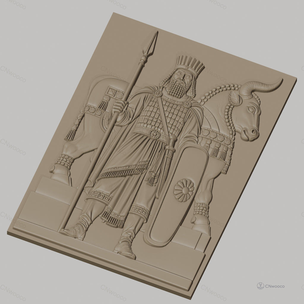 Fichier CNC & impression 3D roi antique avec bouclier et taureau décoratif, haute qualité relief STL