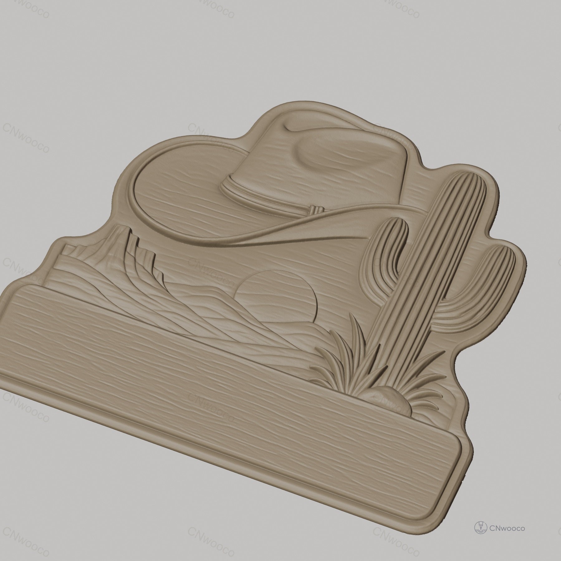 Fichier CNC & impression 3D enseigne western cowboy cactus paysage, STL très haute qualité