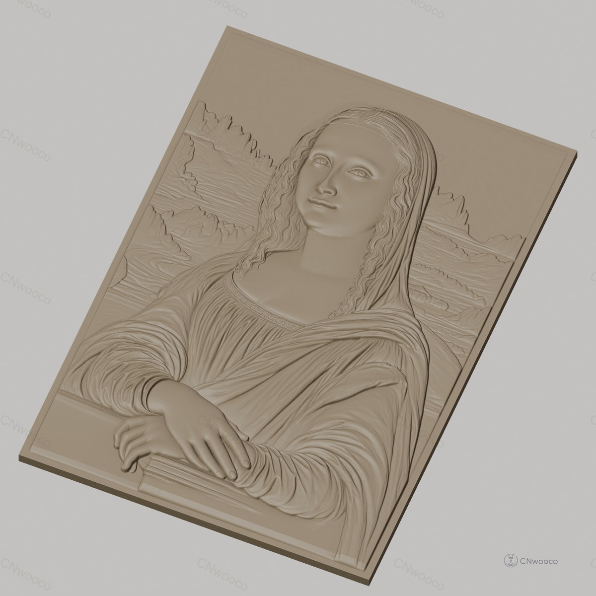 Fichier CNC & impression 3D Mona Lisa, portrait classique avec arrière-plan paysage, haute qualité relief STL