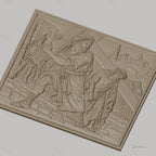 Fichier CNC & impression 3D scène religieuse, Jésus portant la croix avec Simon de Cyrène, haute qualité relief STL