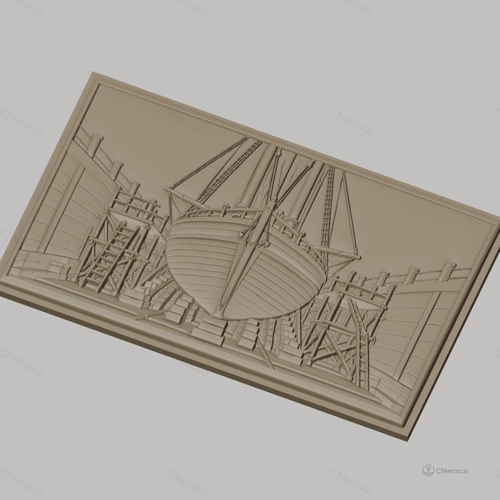 Fichier CNC & impression 3D chantier naval, bateau en cale sèche, échafaudages, haute qualité relief STL