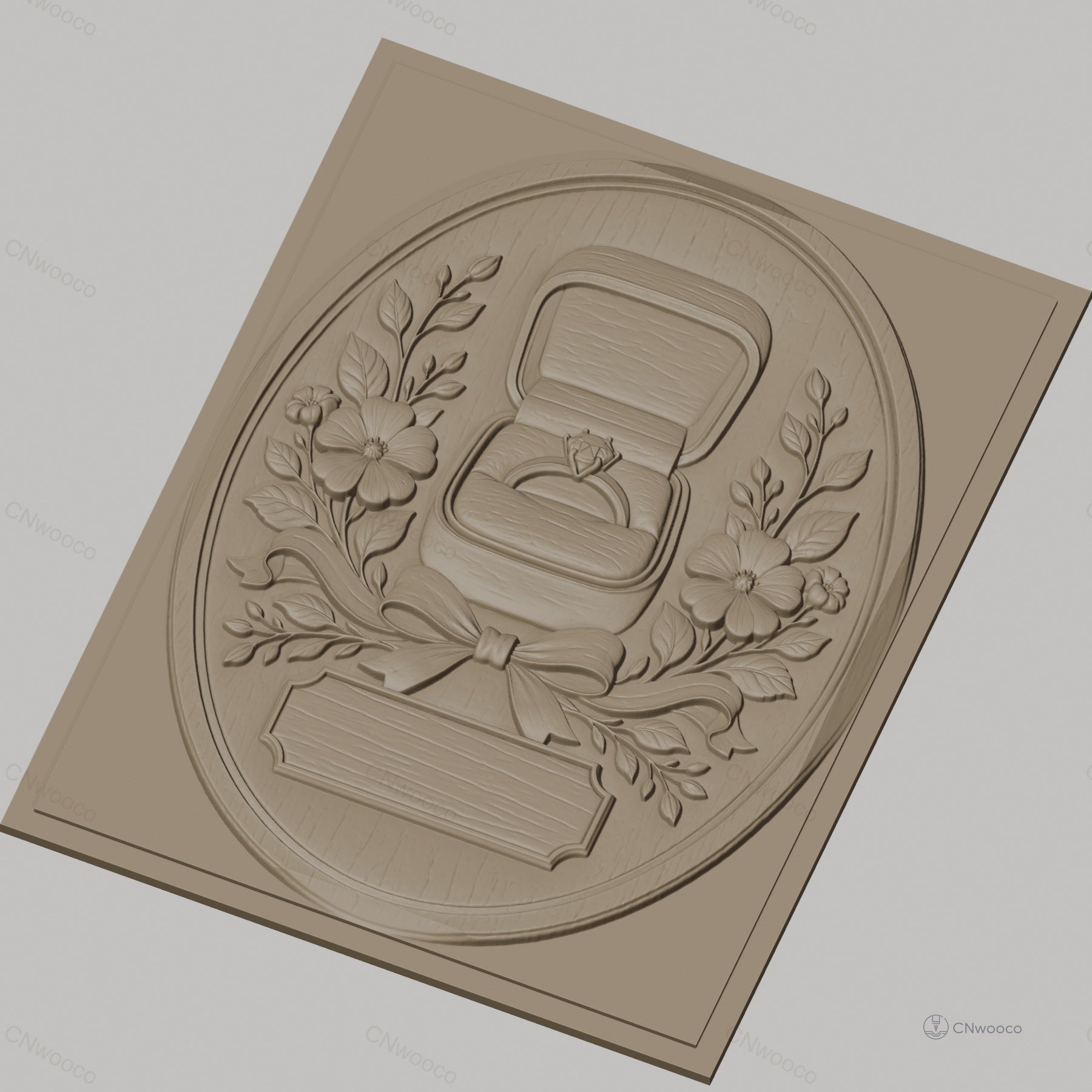 Fichier CNC & impression 3D bague de fiançailles, boîte à bijoux, fleurs et ruban, haute qualité relief STL