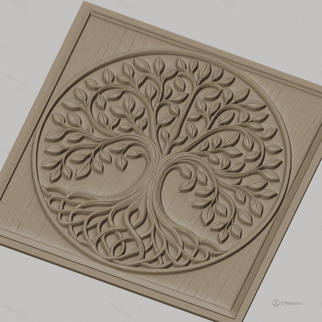 Fichier CNC & impression 3D arbre de vie, feuilles et racines entrelacées, haute qualité relief STL