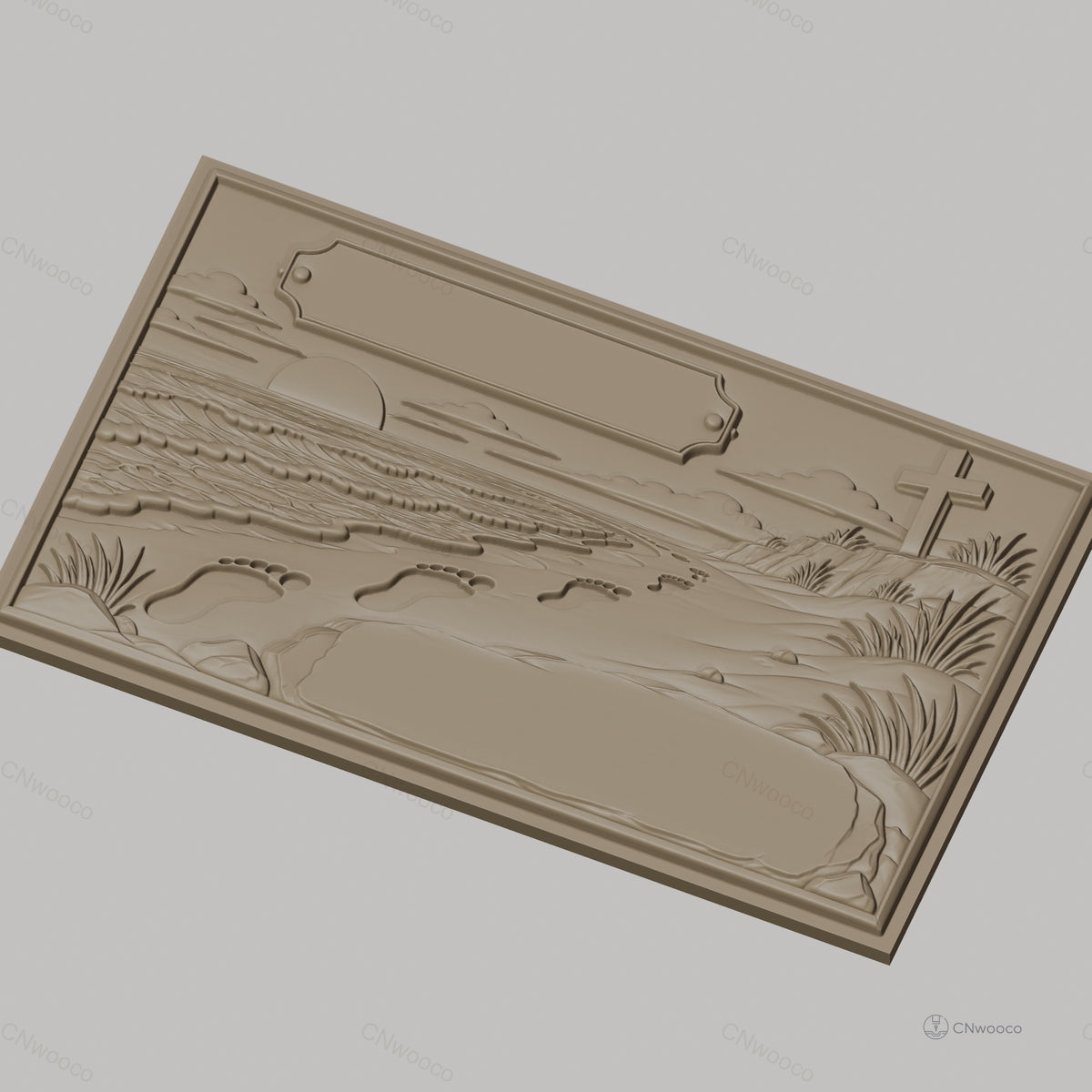 Fichier CNC & impression 3D paysage plage empreintes croix coucher de soleil haute qualité relief STL