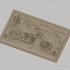 Fichier CNC & impression 3D moto custom chopper, désert avec cactus et montagnes, haute qualité relief STL