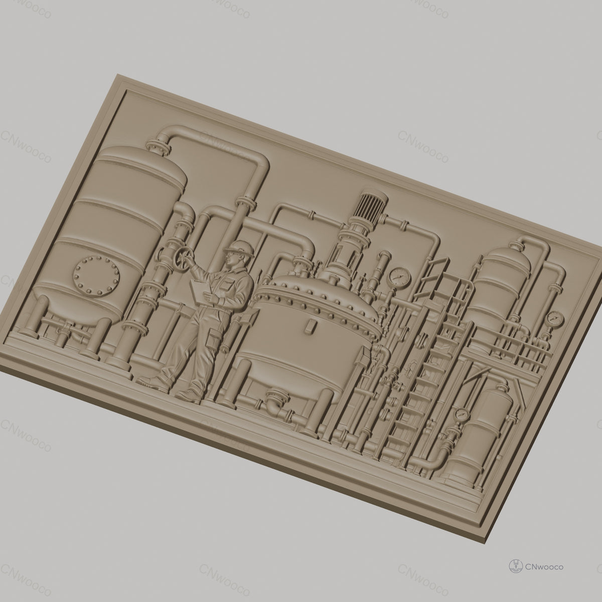 Fichier CNC & impression 3D industrie chimique, machine usine avec opérateur, haute qualité relief STL