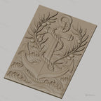 Fichier CNC & impression 3D ancre marine, corde, branches d'olivier, vagues, haute qualité relief STL
