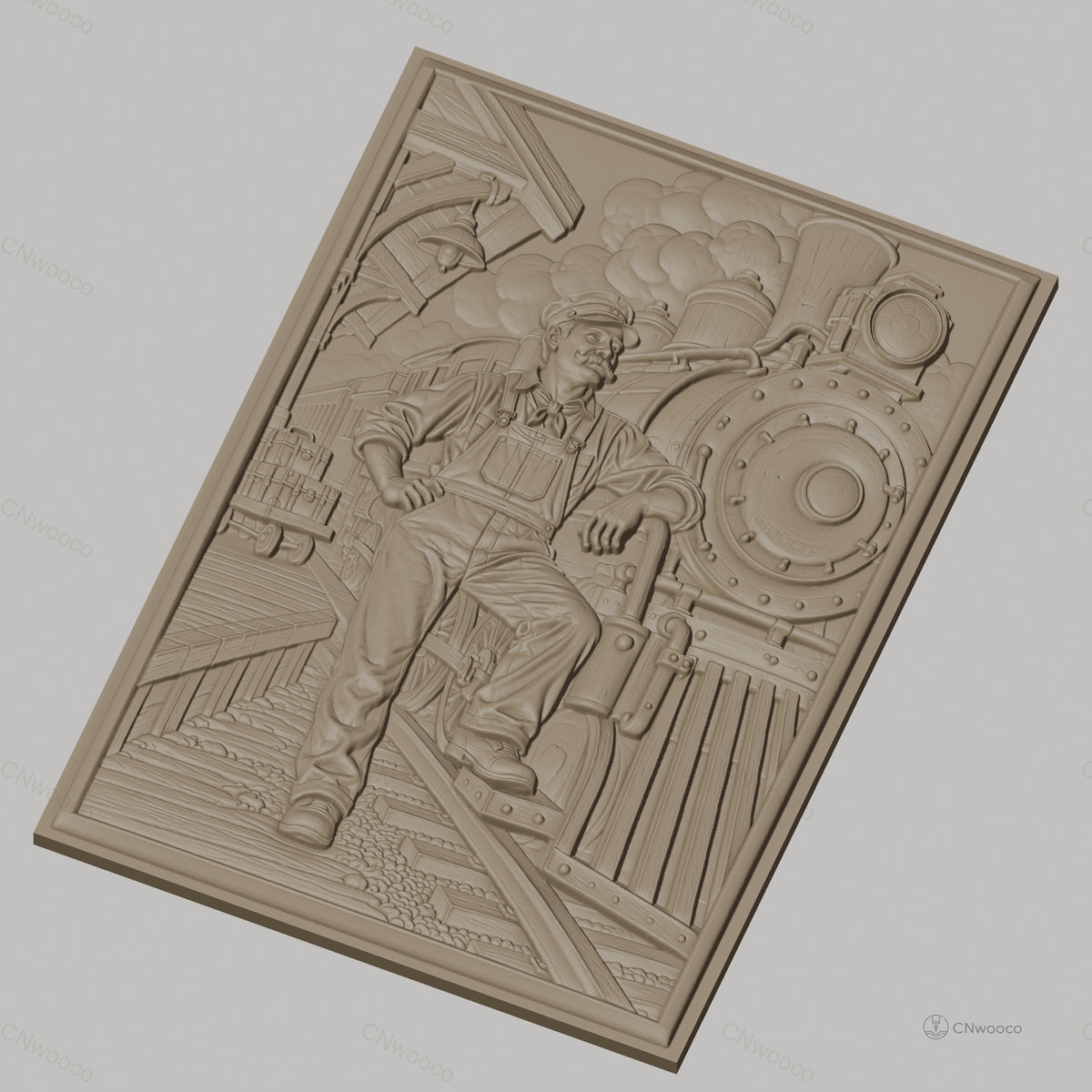 Fichier CNC & impression 3D chef de train, locomotive vapeur, quai, valises, haute qualité relief STL