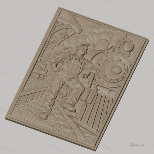 Fichier CNC & impression 3D chef de train, locomotive vapeur, quai, valises, haute qualité relief STL