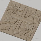 Fichier CNC & impression 3D croix fleurie avec feuilles et relief détaillé, haute qualité relief STL