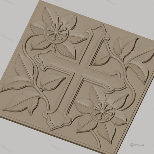 Fichier CNC & impression 3D croix fleurie avec feuilles et relief détaillé, haute qualité relief STL