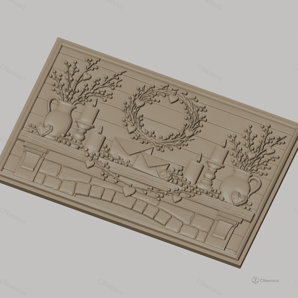 Fichier CNC & impression 3D décoration cheminée avec couronne et bougies, haute qualité relief STL