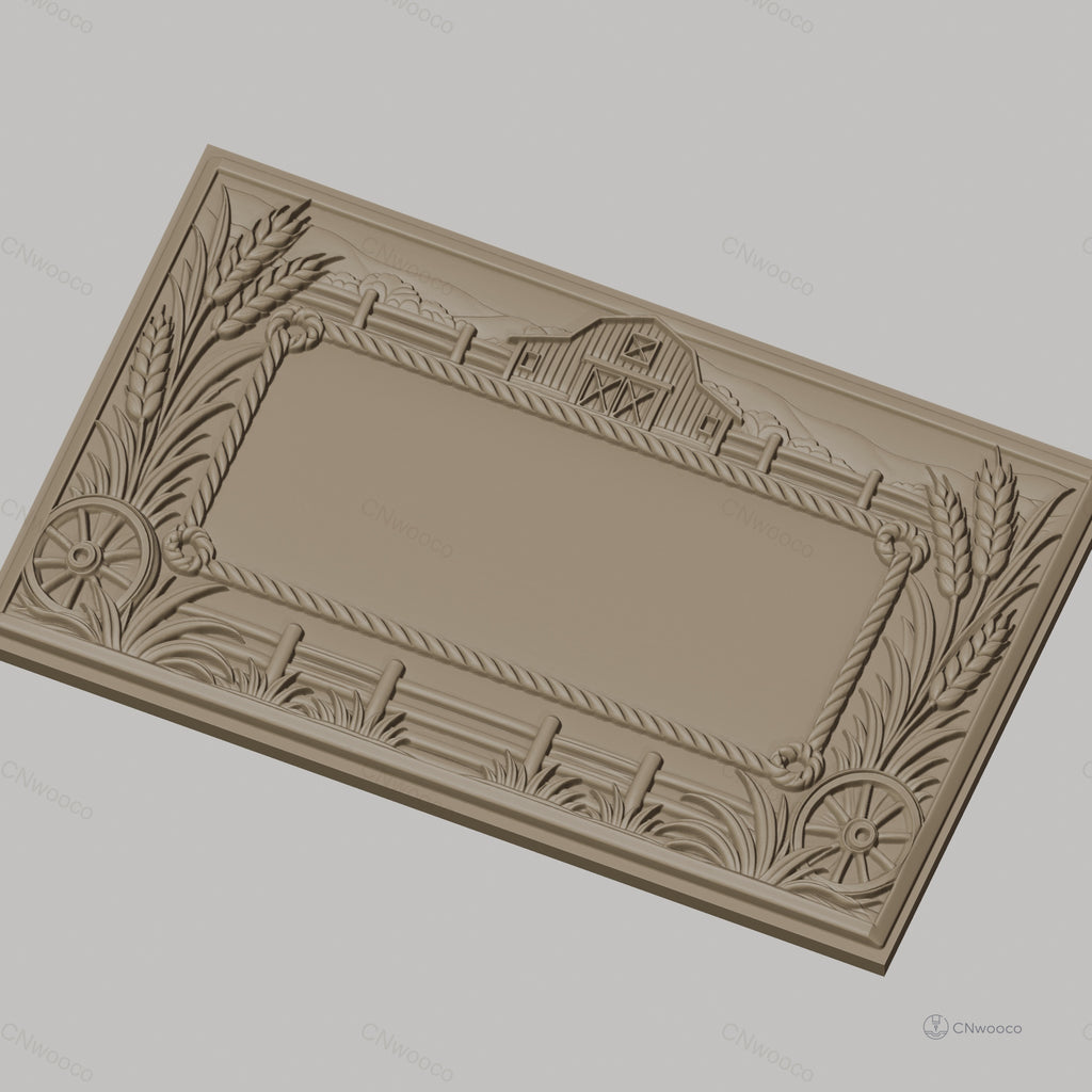 Fichier CNC & impression 3D paysage ferme, grange, épis de blé, roues et clôture, haute qualité relief STL