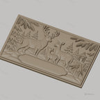 Fichier CNC & impression 3D famille de cerfs, forêt enneigée et lanterne, haute qualité relief STL