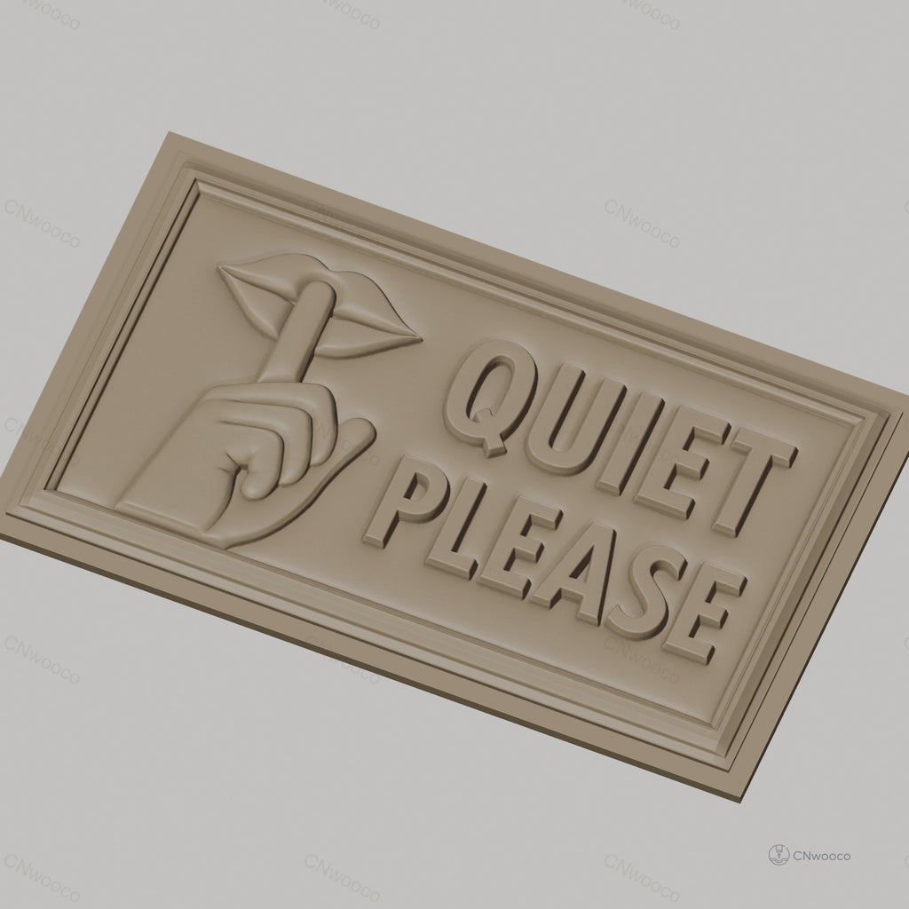 Fichier CNC & impression 3D panneau Quiet Please avec main et bouche, haute qualité relief STL