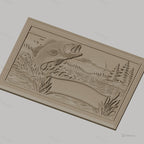 Fichier CNC & impression 3D poisson sautant dans un lac, paysage avec arbres et roseaux, haute qualité relief STL