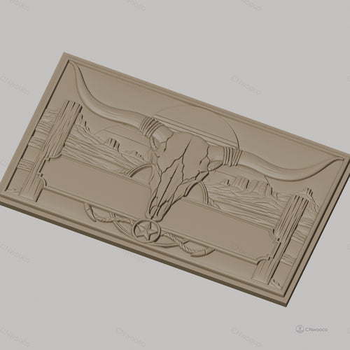 Fichier CNC & impression 3D décoration western, crâne de taureau et paysage désertique, haute qualité relief STL