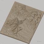 Fichier CNC & impression 3D scène biblique, prophète et char céleste avec chevaux, haute qualité relief STL