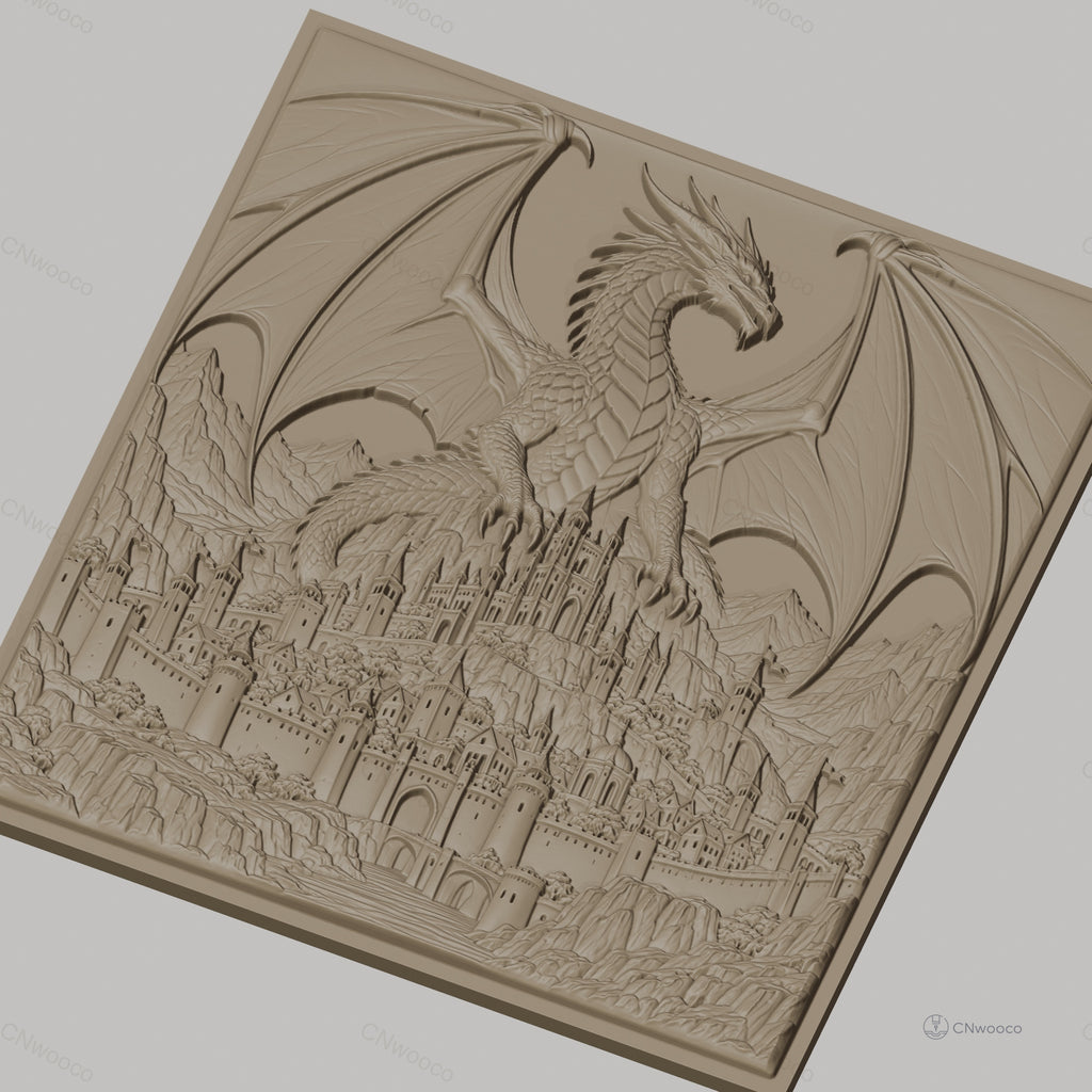 Fichier CNC & impression 3D dragon légendaire et château médiéval, haute qualité relief STL
