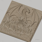 Fichier CNC & impression 3D dragon légendaire et château médiéval, haute qualité relief STL