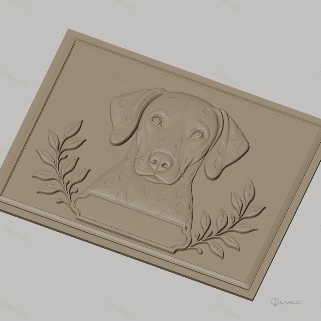 Fichier CNC & impression 3D chien dalmatien portrait avec feuilles décoration haute qualité relief STL