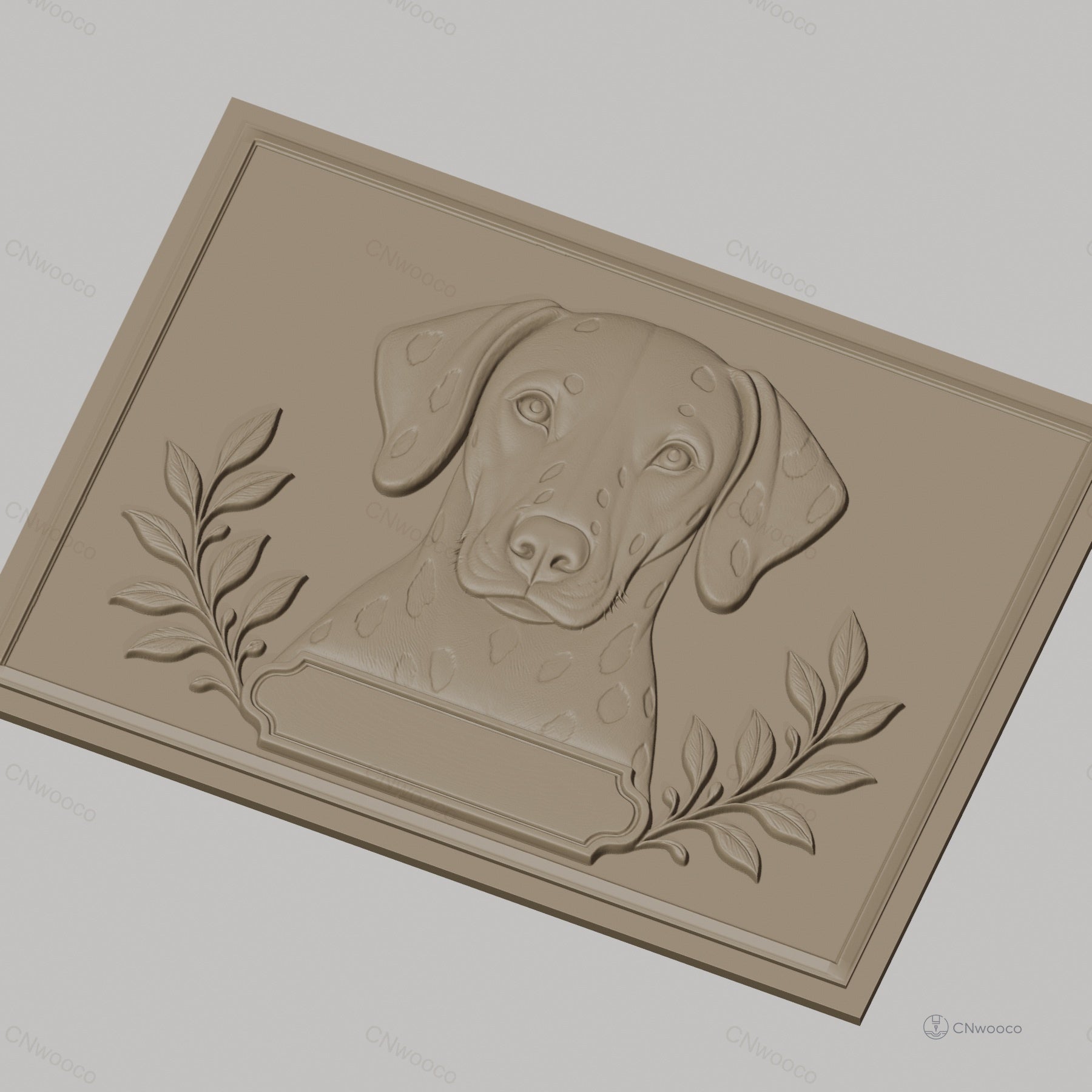 Fichier CNC & impression 3D chien dalmatien portrait avec feuilles décoration haute qualité relief STL