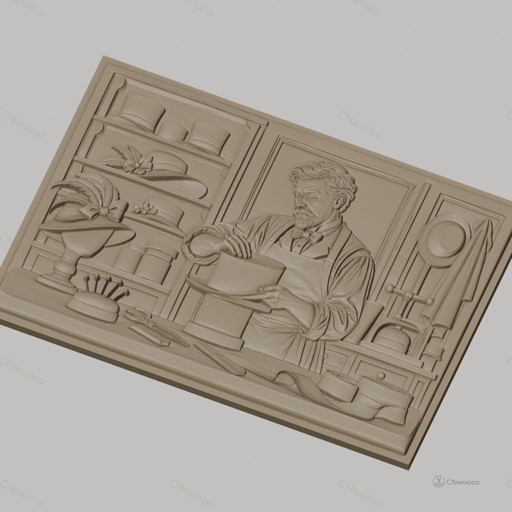 Fichier CNC & impression 3D chapelier en atelier, préparation de chapeaux haute qualité relief STL
