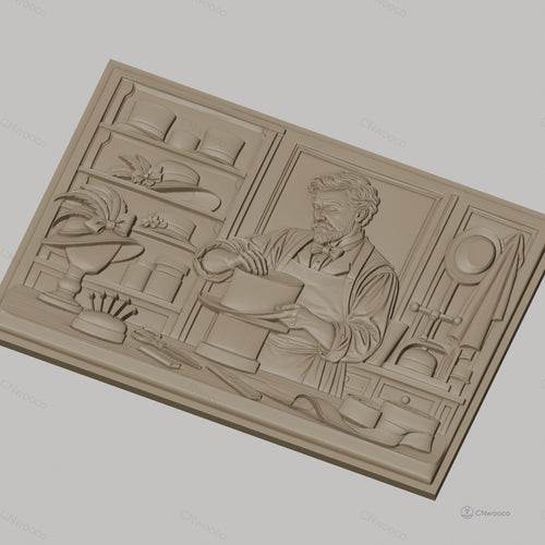 Fichier CNC & impression 3D chapelier en atelier, préparation de chapeaux haute qualité relief STL