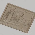 Fichier CNC & impression 3D station essence vintage, route désert cactus, haute qualité relief STL