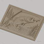 Fichier CNC & impression 3D pêche, poisson sautant, canne à pêche, paysage naturel, haute qualité relief STL