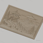 Fichier CNC & impression 3D paysage montagne avec tour de guet et forêt, haute qualité relief STL