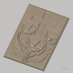 Fichier CNC & impression 3D croix chrétienne avec fleurs et feuilles, haute qualité relief STL