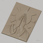 Fichier CNC & impression 3D mains en prière, auréole rayonnante, haute qualité relief STL