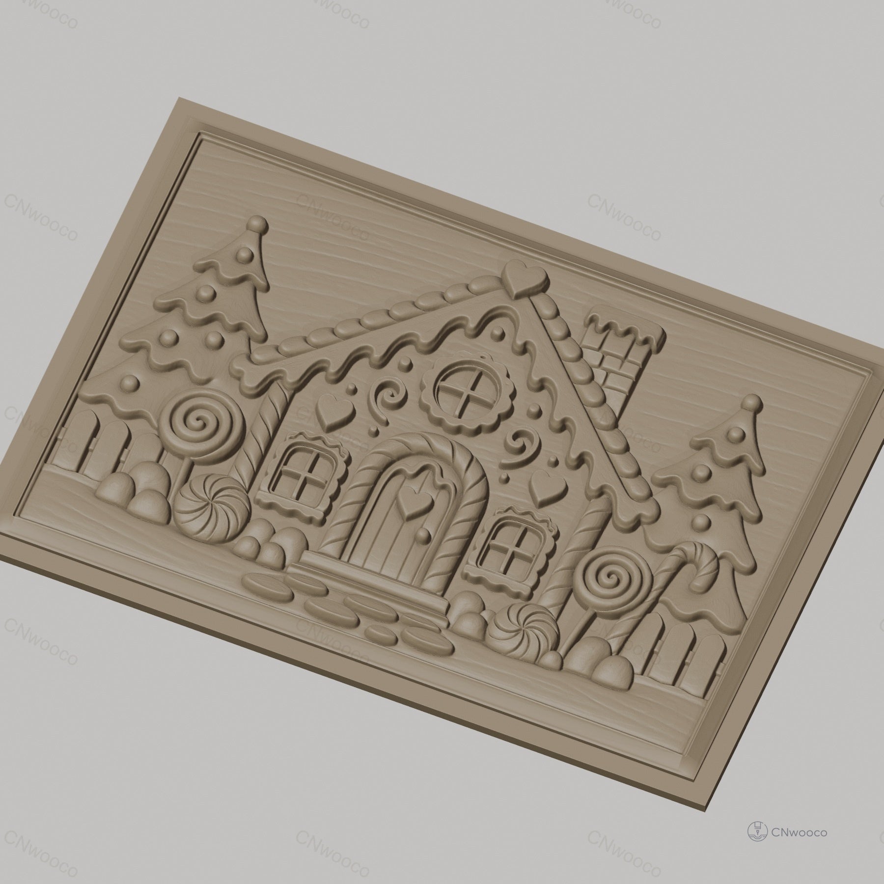 Fichier CNC & impression 3D Maison en pain d'épices, sapins, bonbons et cheminée, haute qualité relief STL