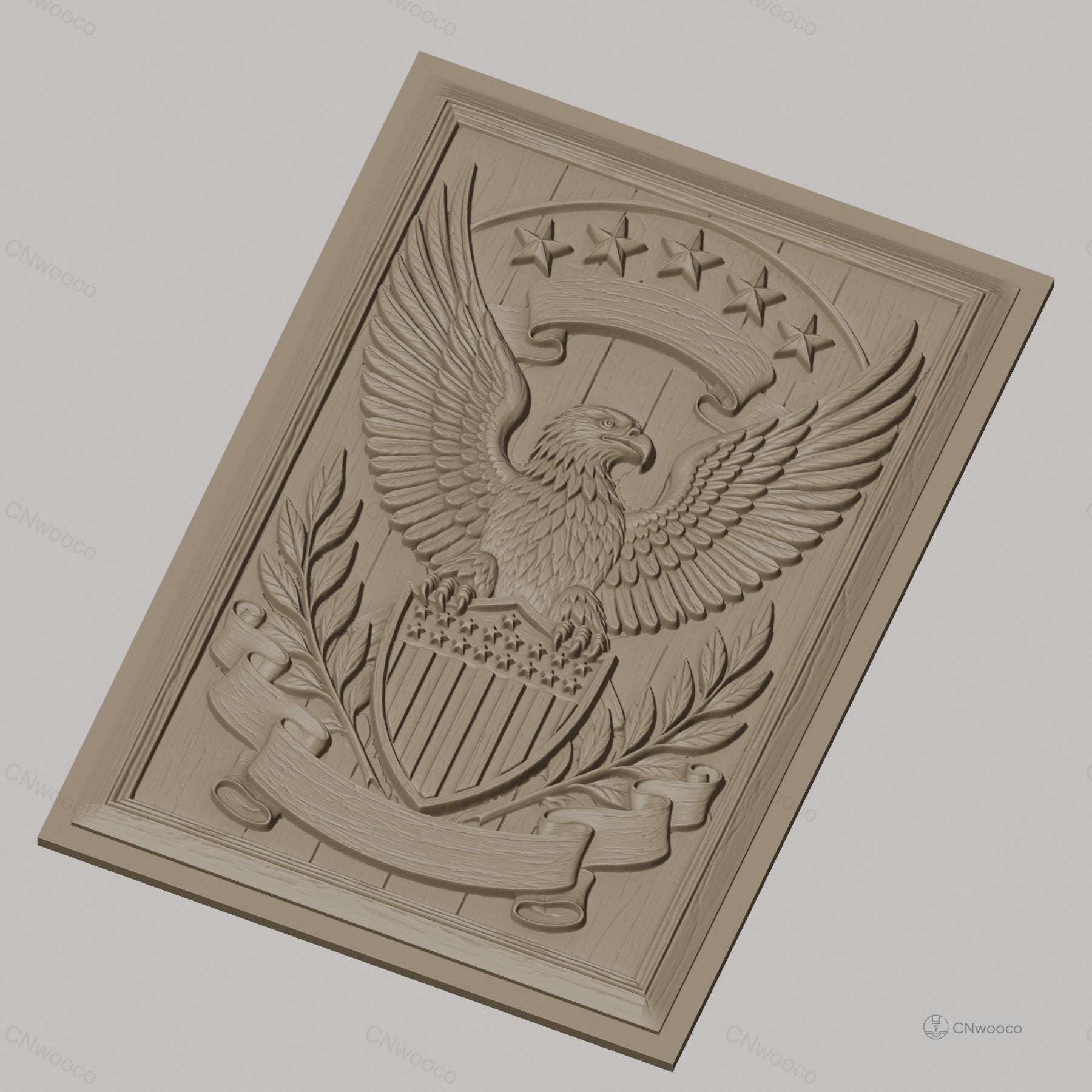 Fichier CNC & impression 3D aigle emblème, bouclier étoiles et feuilles, haute qualité relief STL