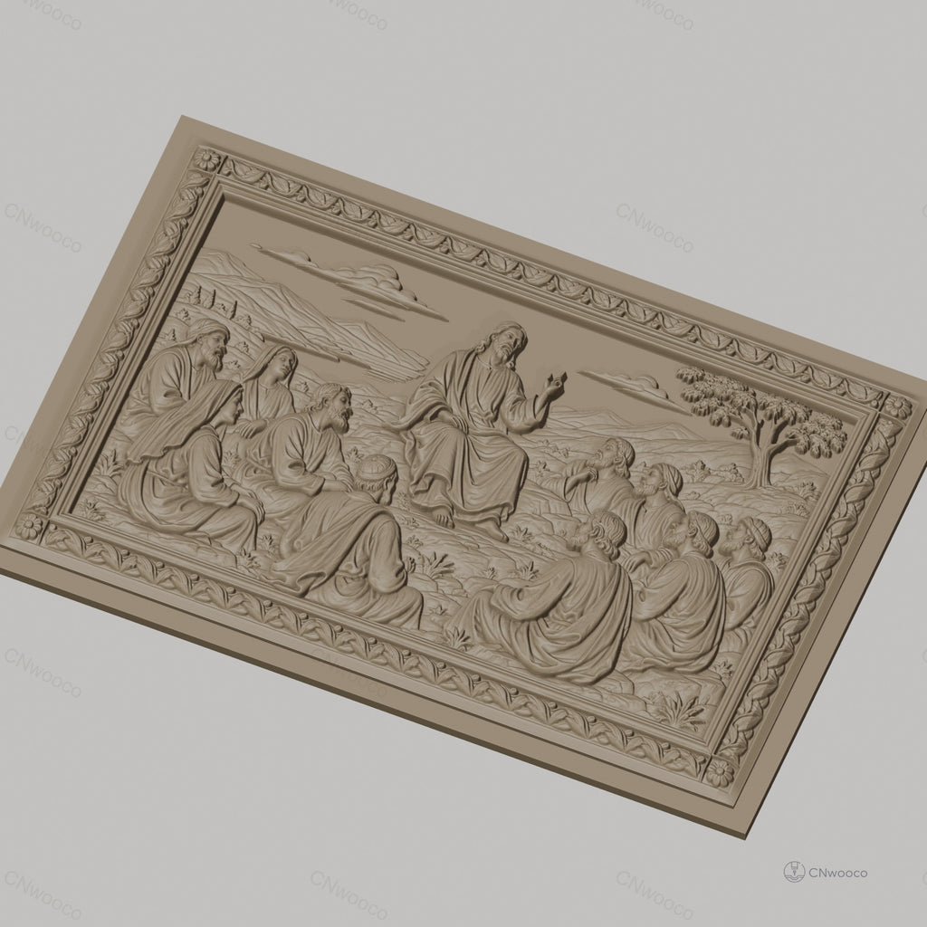 Fichier CNC & impression 3D Jésus enseignant ses disciples, scène biblique panoramique, haute qualité relief STL