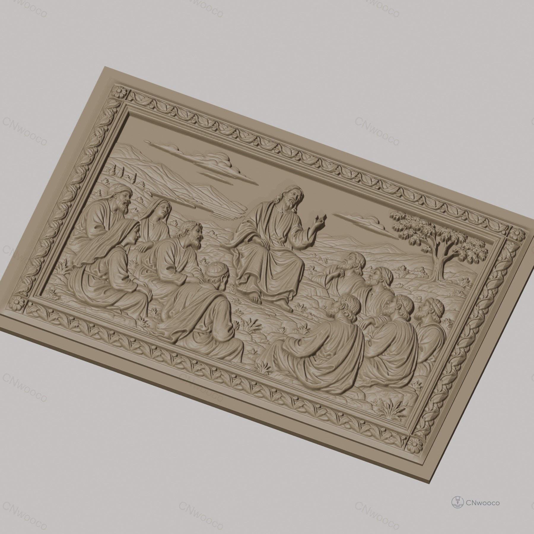 Fichier CNC & impression 3D Jésus enseignant ses disciples, scène biblique panoramique, haute qualité relief STL
