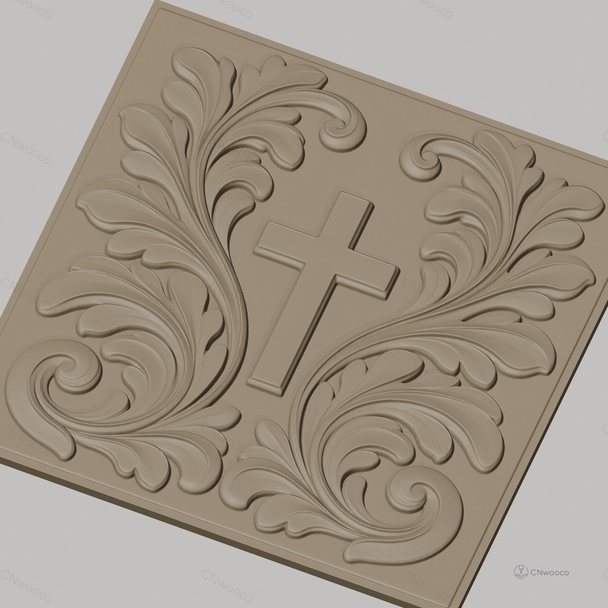Fichier CNC & impression 3D Croix chrétienne, feuilles ornementales relief, haute qualité relief STL