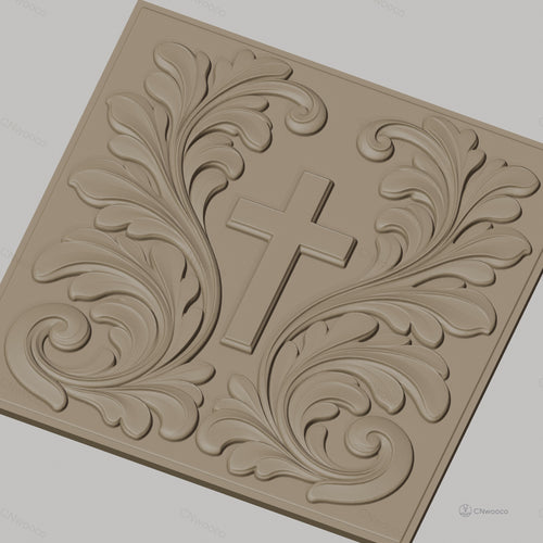 Fichier CNC & impression 3D Croix chrétienne, feuilles ornementales relief, haute qualité relief STL