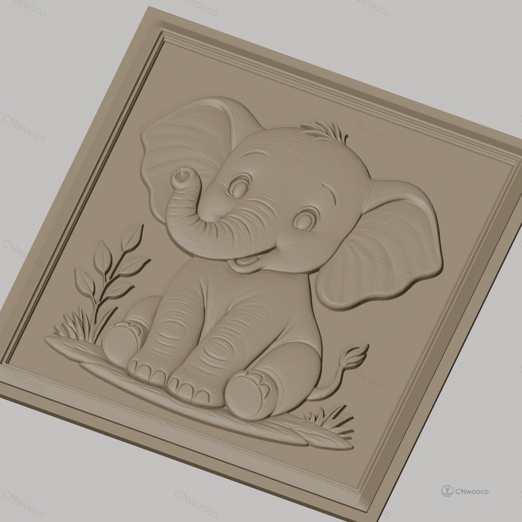 Fichier CNC & impression 3D bébé éléphant mignon, relief décoratif nature plantes, haute qualité relief STL