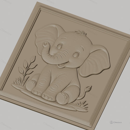Fichier CNC & impression 3D bébé éléphant mignon, relief décoratif nature plantes, haute qualité relief STL
