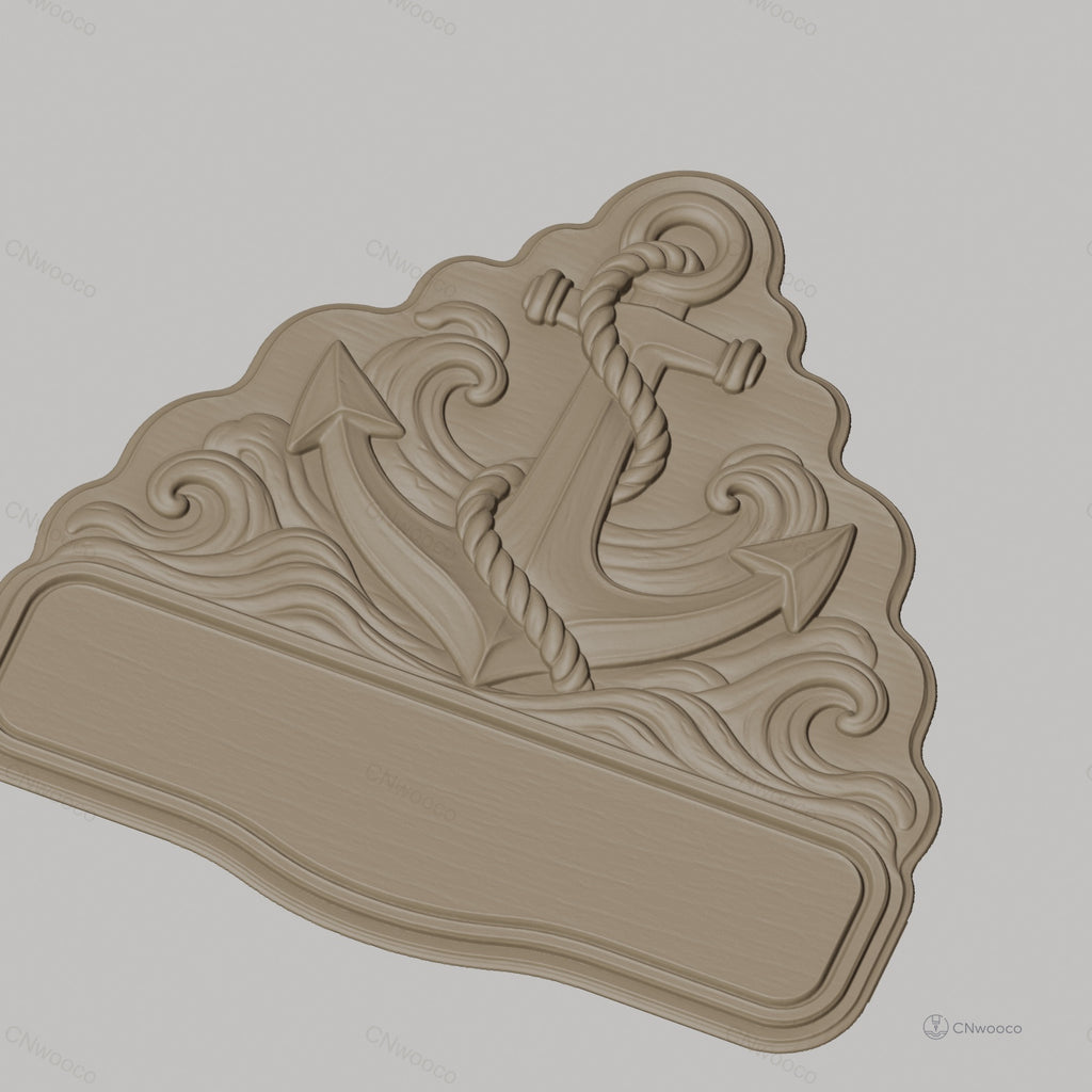 Fichier CNC & impression 3D plaque murale marine avec ancre et vagues, STL très haute qualité