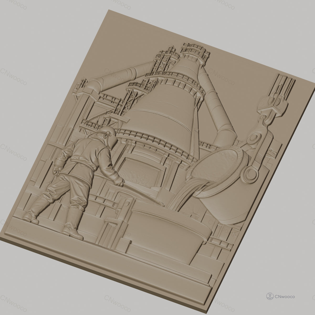 Fichier CNC & impression 3D industrie sidérurgique, ouvrier et haut fourneau, haute qualité relief STL